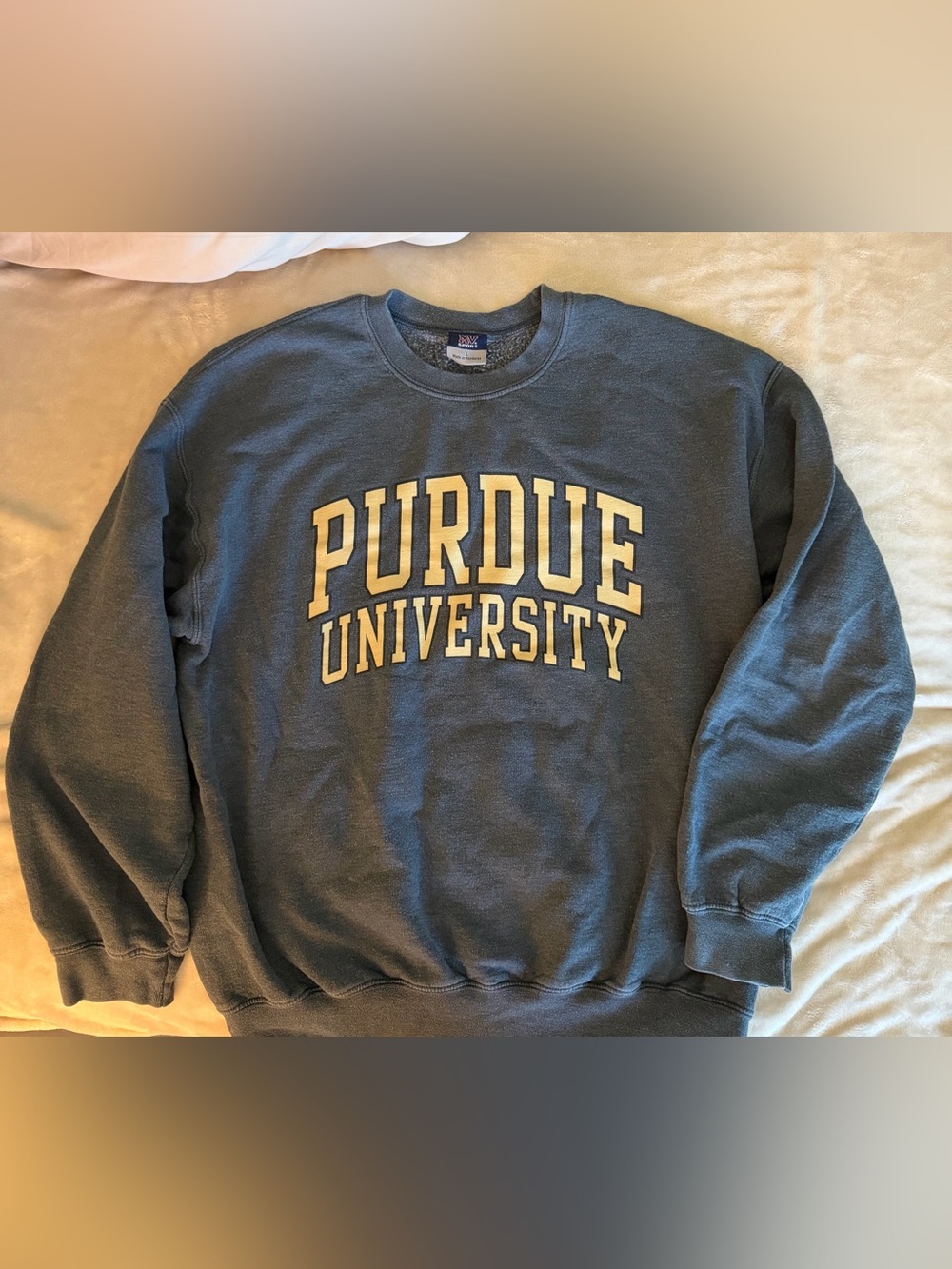 MV Sport Purdue University Crewneck Sweatshirt - Gray with Gold Lettering